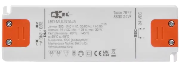 LED-muuntaja 24 VDC 30 W, Axxel 🙂 Osta Verkossa