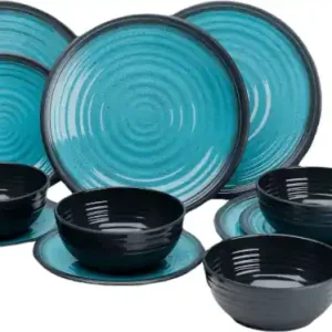 Alennettu Hinta Melamiiniastiasto Granite Aqua, 12 osaa, Flamefield 🙂