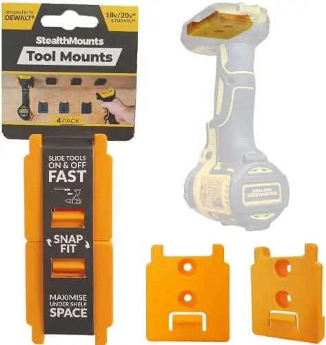 Erikoistarjous Työkalupidike Dewalt akkutyökaluille, 4 kpl, Stealth Mounts 🙂