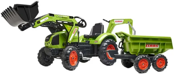 Polkutraktori kärryllä ja etukuormaajalla Claas Axos 330, Falk Toys 🙂 Alennettu