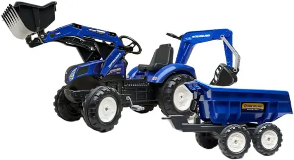 Polkutraktori kärryllä ja etukuormaajalla New Holland T8, Falk Toys 🙂 Superhinta