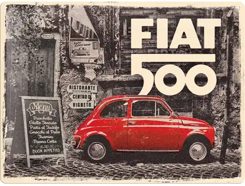 Peltikyltti Fiat 500 punainen 30 x 40 cm, Nostalgic Art 🙂 Uusi Malli