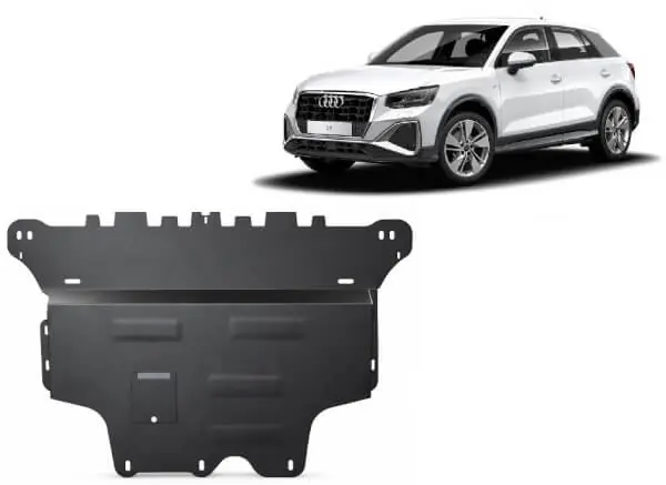 Poisto Pohjapanssari Audi Q2 automaatti (2021➟), moottori, vaihdelaatikko, jäähdytin, etupuskuri, terästä 🙂