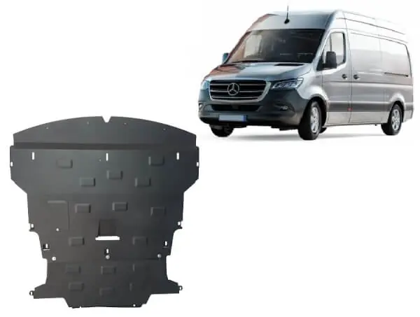 Pohjapanssari Mercedes-Benz Sprinter (2018➟), moottori, vaihdelaatikko, jäähdytin, etupuskuri, terästä 🙂 Alkuperäinen