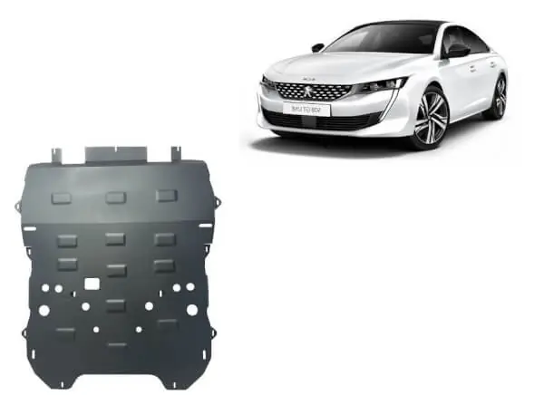 Pohjapanssari Peugeot 508 (2019➟), moottori, vaihdelaatikko, jäähdytin, etupuskuri, apurunko, terästä 🙂 Sertifioitu