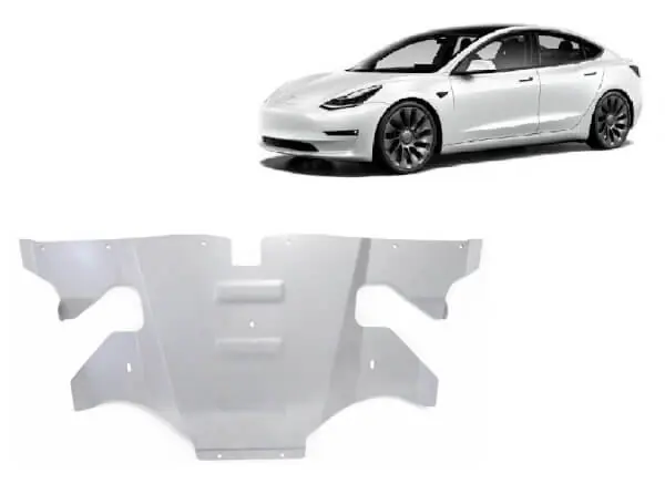 Pohjapanssari Tesla Model 3 (2017➟), takasähkömoottori, alumiinia 🙂 Kausialennus