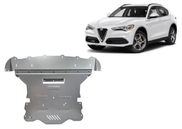 Pohjapanssari Alfa Romeo Stelvio (2016➟), moottori, vaihdelaatikko, jäähdytin, etupuskuri, alumiinia 🙂 Alennus