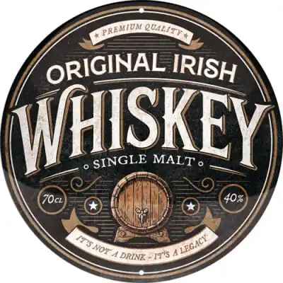 Nopea Toimitus Peltikyltti pyöreä Original Irish Whiskey 35 cm, Nostalgic Art 🙂