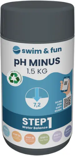 Turvallinen Maksu pH n säätöaine, pH MIINUS 1,5 kg, Swim & Fun 🙂