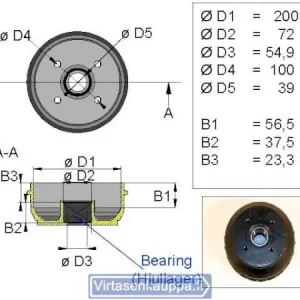Alennettu Jarrurumpu 200 mm Euro 4x100" kompakti laakerilla, Valeryd 🙂