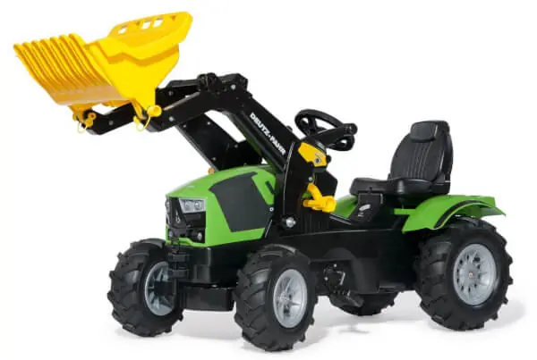 Kausialennus Deutz-Fahr 5120 -polkutraktori ilmakumipyörillä ja etukuormaajalla, Rolly Toys 🙂