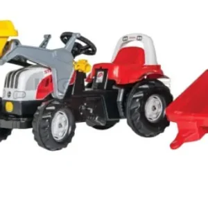 Turvallinen Maksu Steyr-polkutraktori etukuormaajalla ja perävaunulla, Rolly Toys 🙂