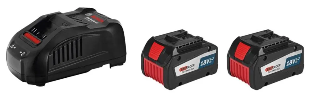 Akkupakkaus 2 x GBA 18 V / 6,3 Ah EneRacer ja latauslaite GAL 1880 CV, Bosch 🙂 Löytö