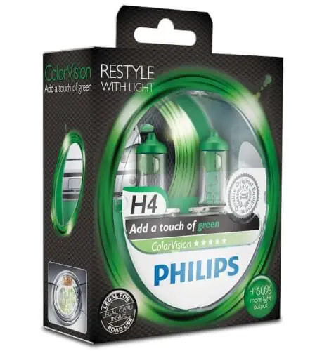 Ajovalopolttimo, H4, ColorVision vihreä, Philips 🙂 Ilmainen Palautus