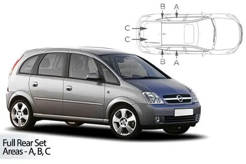 Vain Rajoitetun Ajan Häikäisysuojasarja Opel Meriva, 5 ovinen (2003-2010), Car Shades 🙂