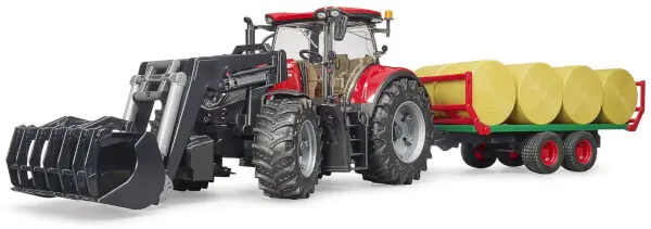 Merkkituote Lelu Traktori Case IH Optum 300 CVX, etukuormaaja ja perävaunu (1 16), Bruder 🙂